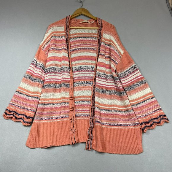 Soft Surroundings Sweaters - Soft Surroundings Artist Striped Open Cardigan Size M Peach Colorful Boho